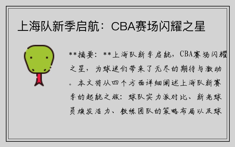 上海队新季启航：CBA赛场闪耀之星